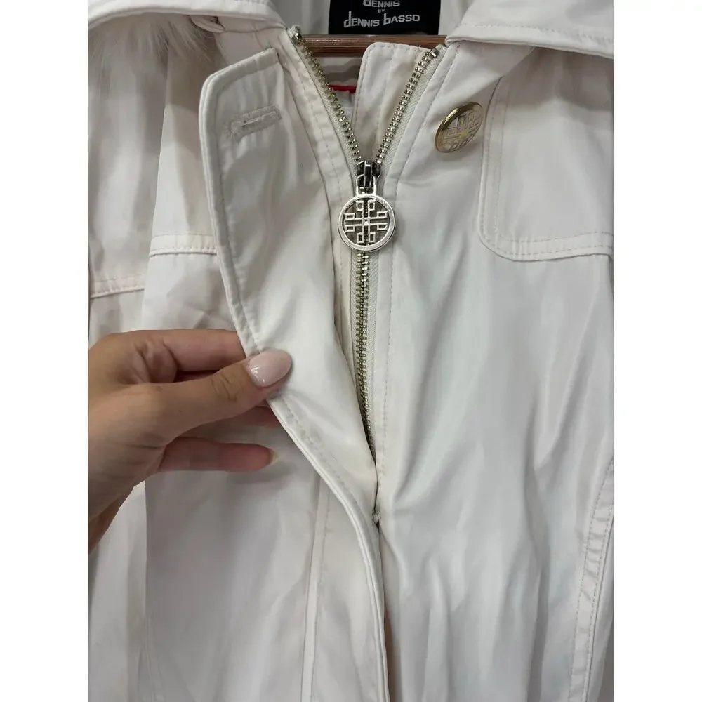 Dennis Basso Ivory Coat Large Deep Pockets Comfy Warm Cozy Waterproof & Hooded